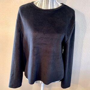 NWT Zara Trafaluc Top Small Velour Long-Sleeved Black Round Neck Flared Cuffs